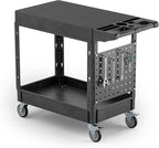 Heavy Duty Utility Service Tool Cart, 39 x 17 in, 2 Shelf Flat Top Rolling Cart with Hanging Board, 550LBS, Swivel Wheels, Ergonomic Handle for Garage, Warehouse, Office, Workshop, Auto Repair