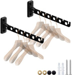 ACNISM Wall Mounted Clothes Rack, Laundry Room Hanging Rack, Retractable & Foldable Drying Rack with 180° Rotation, Space-Saver for Laundry Room & Bedroom, Bathroom Closet Storage, 2-Pack, Black