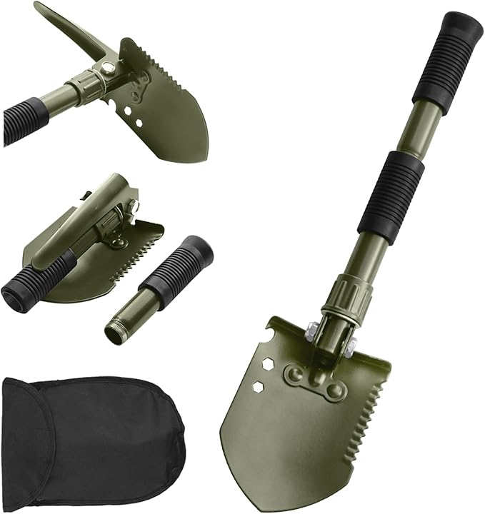 Folding Camping Shovel, Carbon Steel Multi-Tool Survival Shovel for Outdoor, Emergency, Hiking, Car Off-Road (Green)