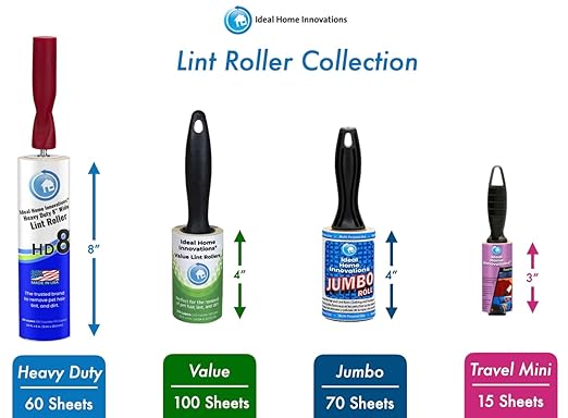 Made in USA – Heavy Duty 8” Wide Lint Roller 6-Pack, Extra Sticky Pet Hair Remover for Clothes, Carpets, Furniture & Car – Dog & Cat Hair Lint Remover with Easy Peel Sheets, Total 360 Sheets
