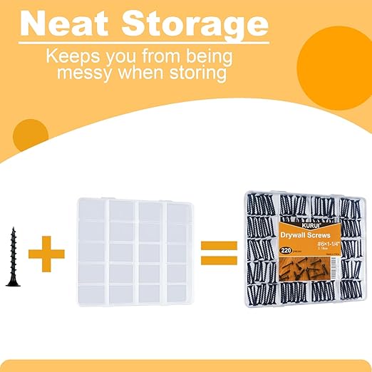 KURUI #6 * 1-1/4in Drywall Screws, Dry Wall Screws for Drywall Wood, 220Pcs Coarse Thread Sheetrock Screws - Black Bugle-Head Phillips Self Tapping Wood Screws