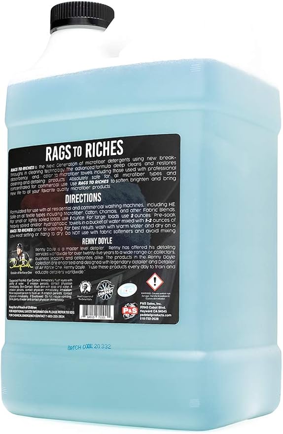 P & S PROFESSIONAL DETAIL PRODUCTS - Rags to Riches - Premium Microfiber Detergent, Deep Cleans and Restores, Safe on All Fabrics, Highly Concentrated, Next Generation Cleaning Technology (1 Gallon)