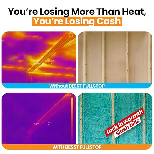 BEEST FullStop Spray Foam Insulation Kit for Walls and Attic - 240 Board ft/sq.ft. Perfect Heat & Acoustic Insulation for Reduced Energy Bills - 12x Spray Foam Can, 2X Cleaner, Pro X Gun & Safety Gear