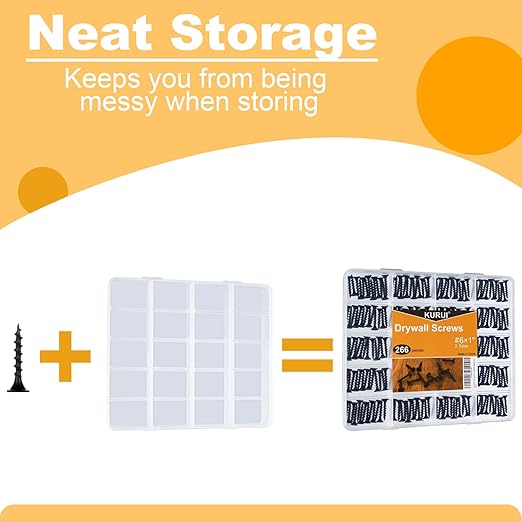 KURUI #6 * 1in Drywall Screws, Dry Wall Screws for Drywall Wood, 266Pcs Coarse Thread Sheetrock Screws - Black Bugle-Head Phillips Self Tapping Wood Screws