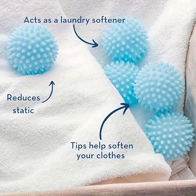 Reusable Laundry Dryer Balls, Plastic Anti-Static Fabric Softener, Reduces Wrinkles, Sustainable Cleaning Supplies, Essential Washing & Drying Aid for Soft, 6 Pack, 2.36 in (Sky Blue/Purple/Pink)