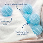 Reusable Laundry Dryer Balls, Plastic Anti-Static Fabric Softener, Reduces Wrinkles, Sustainable Cleaning Supplies, Essential Washing & Drying Aid for Soft, 6 Pack, 2.36 in (Sky Blue/Purple/Pink)