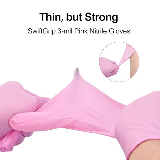 Pink Nitrile Gloves, 3-mil, Industrial Gloves Disposable Latex Free, for Cleaning & Esthetician, Rubber Powder-Free, 100-ct Box (X-Small)