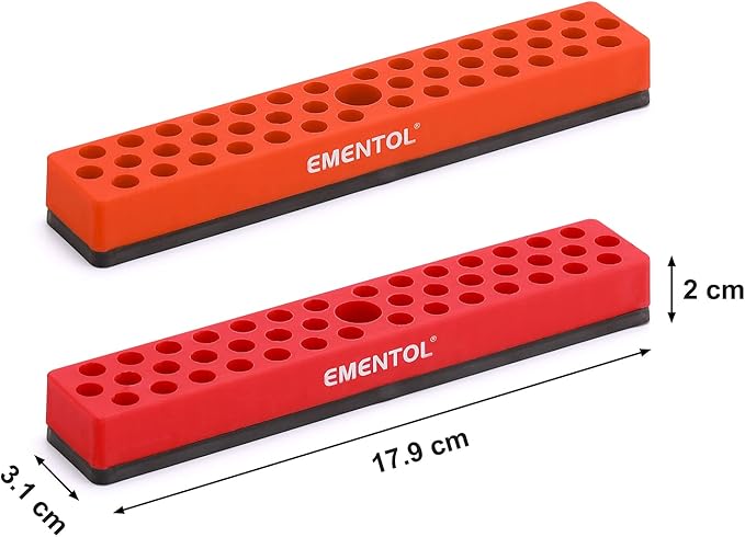 EMENTOL 2PCS 1/4" Magnetic Bits Holder Set - Red and Orange, 86PCS Hole, Bit Organizer with Strong Magnetic, Magnetic Bits Organizer, 2 Pieces