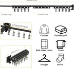 BESy Tri-Fold Foldable Clothes Drying Rack Retractable Hanging Collapsible Dryer Hanger Racks for Laundry Balcony Bathroom Space Saver Outdoor Indoor 20 Clips Aluminum Alloy Wall Mounted Matte Black