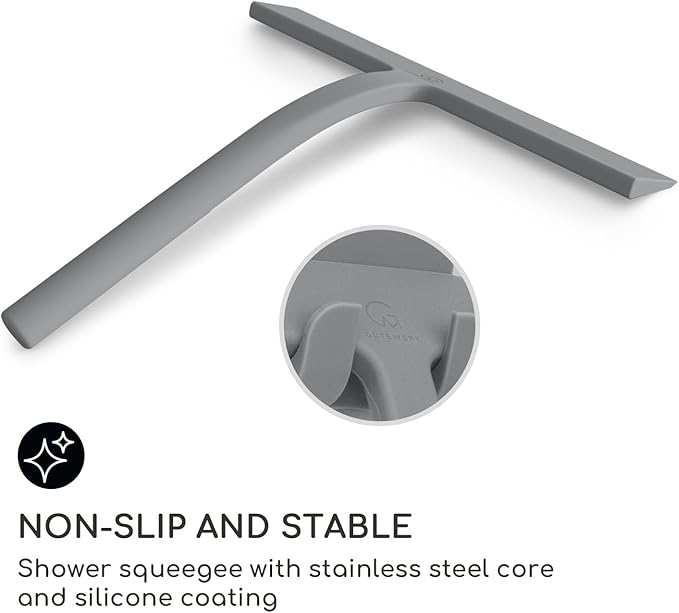 GÜTEWERK Shower Squeegee for Glass Doors, Silicone Window Squeegee, Bathroom and Glass Cleaning - Gray - 9 Inch