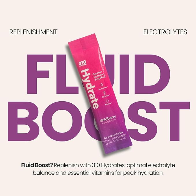 310 Nutrition Sugar Free Electrolytes Powder - Instant Hydration Packets for Daily Fluid Balance - Caffeine-Free Rehydration Drink Mix w/ Vitamins, Low Calorie & Keto Friendly - Wildberry 30 Singles