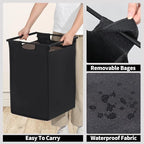 LUCKUP Laundry Hamper with Shelf, Laundry Sorter 2 Section with Removable Bags, Laundry Basket Cart with Table Wheels Laundry Room Storage and Organization, Dirty Clothes Hamper for Small Space