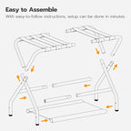 HOOBRO Luggage Rack, Pack of 2, Folding Suitcase Stand with Fabric Storage Shelf for Guest Room, Bedroom, Hotel, Holds up to 100 lb, 27 x 15.3 x 22 Inches, Space Saving, Black BK04XLP201