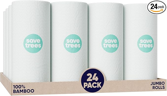 Save Trees Bamboo Paper Towels 24pk - 3600 Sheets Rolls Ultra Absorbent & Durable Eco-Friendly Paper Towels -FSC-Certified, Vegan
