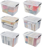 Jekiyo 50 Liter Clear Storage Bin on Wheels, Large Plastic Latching Box, 6 Pack