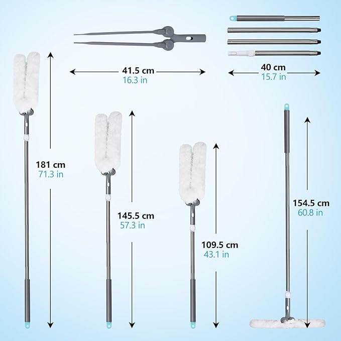 Masthome Microfiber Duster,Microfiber Feather Dusters with Adjustable Angle Head, Adjustable Cobweb Duster with 60 " Long Pole, Dusters for Cleaning Ceiling Fan, High Ceiling, Furniture