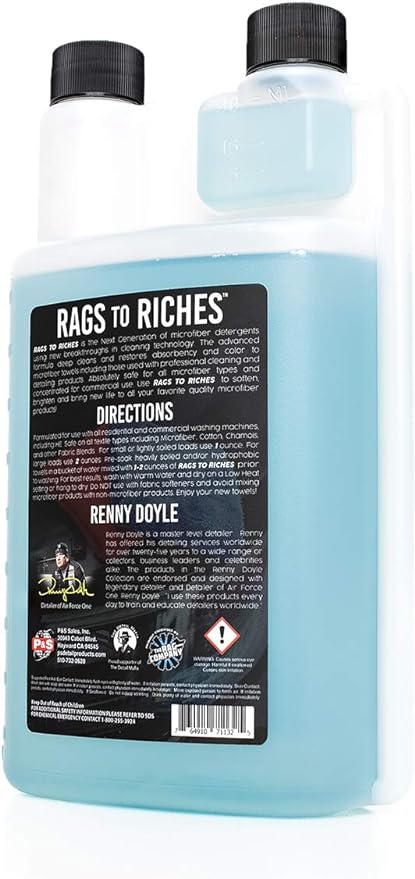 P & S PROFESSIONAL DETAIL PRODUCTS - Rags to Riches - Premium Microfiber Detergent, Deep Cleans and Restores, Safe on All Fabrics, Highly Concentrated, Next Generation Cleaning Technology (1 Quart)