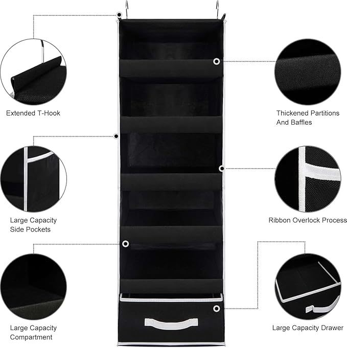 VICTORICH All-IN-ONE Over the Door Organizer, Super Behind the Door Storage Organizer with Door Rack and Large Clear Windows, Wall File Organizer, Hanging Organizer (Big Mesh Black)