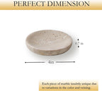 Round Marble Trinket Dish, Jewelry Tray Real Marble Soap Dish for Facial Sponge, Bathroom Makeup Sponge Holder,Nightstand Decor, Coaster(Beige Travertine)