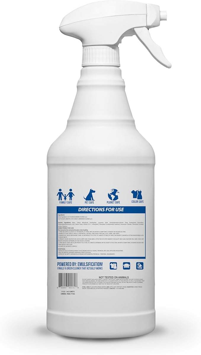 Fabric & Carpet - Non-Toxic Upholstery Carpet Spot Cleaner and Stain Remover for Grease Red Wine Blood and Pet Stains. Eco-Friendly 32 Oz Spray Bottle!
