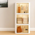 Storage Bins with Lids and Doors Stackable Plastic Pantry Cabinet Cupboard Storage Cabinet with Wheels Organizer for Bedroom, Bathroom, Office, Kitchen – Modern Freestanding Storage Unit, White