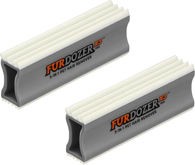 FurDozer Pet Hair Remover & Auto Detailing Tools - Cat & Dog Hair Remover for Carpets, Car Interiors, Couches, Bedding, & Pet Furniture (Gray, (2 Pack) - X3 PRO)