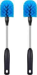 Stainless Steel Bottle Brush with Replaceable Head, Long Handle Scrub Brush for Water Bottles, Glasswares, Mugs, Flasks, Tumblers, Vases, and Kitchen Sink, 2 Pack, 13 in