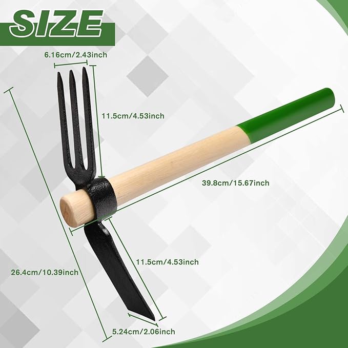 SPEEDWOX Hoe and Cultivator Hand Tiller Hoe Cultivator 2 in 1 Hand Garden Tools with Wooden Handle Sturdy 3 Claw Tiller Carbon Steel Heavy Duty for Loosening Soil, Weeding, Cultivating and Digging