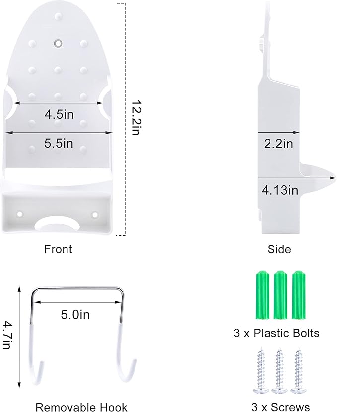 Ironing Board Hanger Wall Mount Ironing Holder Iron Hanger with Ironing Board Rack for Max 5 Inch Width Iron (White)