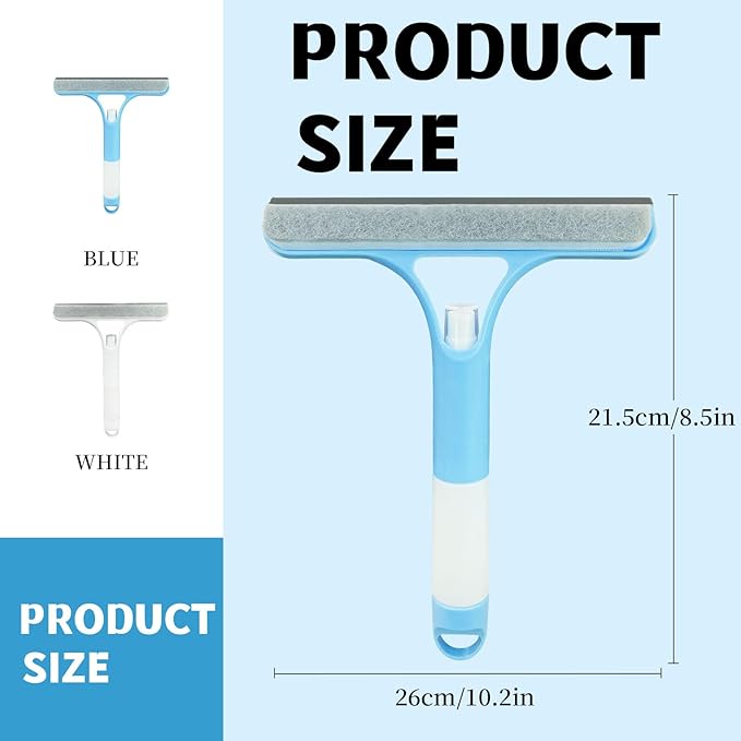 3 in 1 Window Cleaning Scraper,All-Purpose Spray Window Squeegee Cleaner Tool,for Glass Doors for Windows Glass, Mirrors Scraper, Brush (Blue and White)