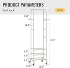 Garment Rack with Wheels,Small Metal Coat Rack With 4 Hooks,Freestanding Heavy Duty Clothing Rack with Shoe Shelves,Hanging Rod for Small Space,Bedroom,Entryway, Office, Living Room (White)