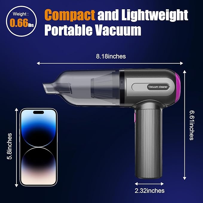 7000Pa Mini Vacuum Cleaner: Handheld Vacuum & Electronics Duster & Hand Pump Cordless Keyboard Vac 3-Gear Compressed Air Blower for Computer Sewing Machine Laptop Car Home Office