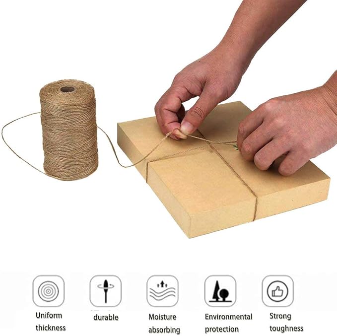 1312 FT Natural Jute Twine,3ply String Twine, Industrial Packing Materials Packing String for Gifts,DIY Crafts, Decoration, Bundling, Gardening and Recycling（4pcs）