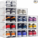 Seseno 12 Pack Shoe Organizer Storage Bins Clear Plastic Stackable Shoe Boxes for Closet, Space Saving Foldable Shoe Storage Case, Sneaker Storage Shoe Box Container