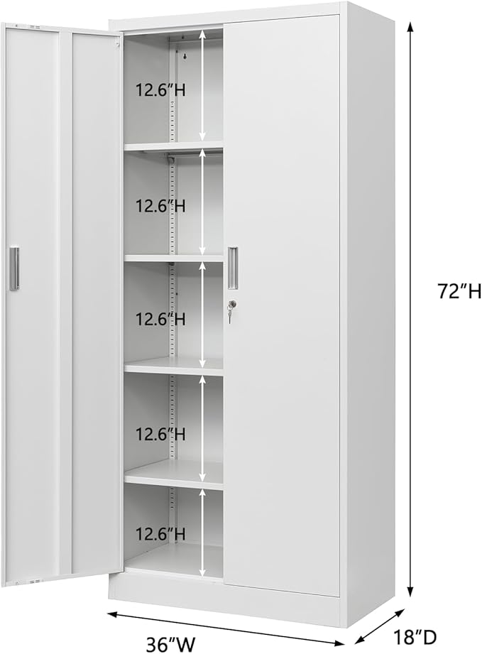 Storage Cabinet, 72 Inch Tall Metal Storage Cabinet with Doors and Shelves,Heavy Duty Metal Cabinet, Pantry Cabinets for Kitchen Storage, Garage Cabinet for Living, Dining Room