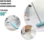 BOOMJOY Floor Scrub Brush with Long Handle, 2 in 1 Scrape and Brush, Stiff Bristles for Cleaning Bathroom, Patio, Garage, Kitchen, Deck, Tile, Blue