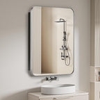 Bathroom Medicine Cabinet,20"x26" Mirror Door with Stainless Steel Brush Nickel Frame,Recessed & Surface Wall Cabinet with Glass Shelves, Rust-Resistant Bathroom Storage Cabinet