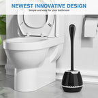 Toilet Brush 2 Pack, Toilet Bowl Brush with Ventilated Holder and Ergonomic Long Handle, Durable Bristles Toilet Scrubber Set for Bathroom Cleaning(Black)