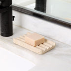 Marble Soap Dish, Beige Travertine Bar Soap Holder Shower, Brown Large Bathroom Soaps Saver, Easy Cleaning Natural Stone Sponge Holder for Kitchen Sink, Executive Jewelry Ring Tray