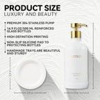 Glass Soap Dispenser Set by Janxin,Bathroom Soap Dispenser Set with Ceramic Tray,Luxury Bathroom Accessories,Modern Kitchen Decor (White+Gold(Lotion))
