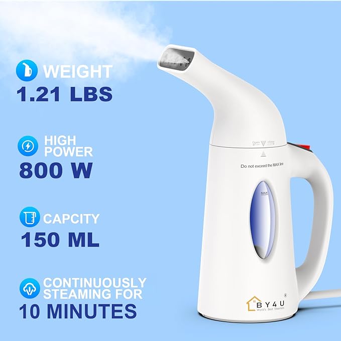 Powerful Travel Steamer for Clothes Handheld Clothing Steamer Handheld Garment Steamer Wrinkle Remover for Home and Travel White