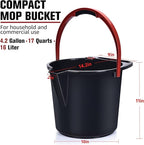 Matthew Cleaning 4.2 Gallon Mop Bucket, Heavy Duty Plastic Cleaning Bucket with Built-in Pour Spout, Mop Holder and Comfort Grip Handle, House and Commercial Cleaning Supplies, 2 Pack Black