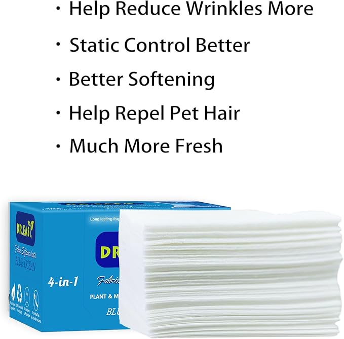 DR.EASY Dryer Sheets Plant Based Formula 252 Ct BLUE OCEAN,Softener sheets for Laundry Unscented No Dyes Reduce Static & Wrinkles Help Repel Pet Hair