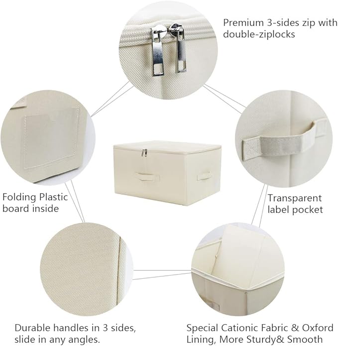 Collapsible Rigid Storage Bins with Lid, Shelves Clothes Storage Cubes, Tide Up Your Wardrobe, Beige, Set of 2