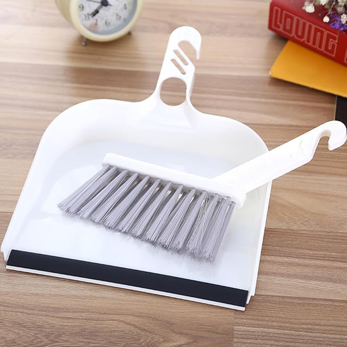 Tofficu Mini Kitchen Table Cleaning Brush and Dustpan Set, 2pcs White Handheld Brooms with Dustpans for Desktop Household Sweeping and Table Cleaning