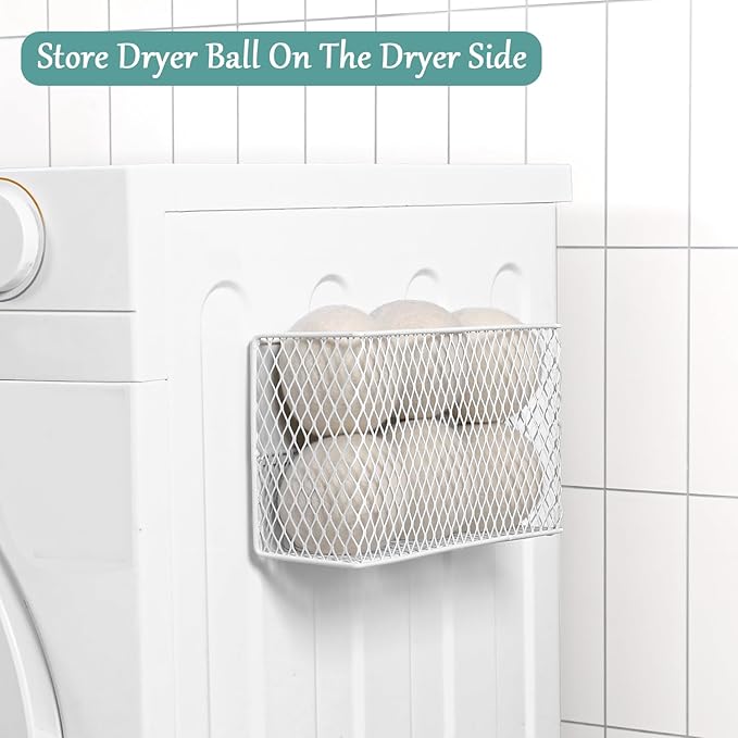 Magnetic Dryer Ball Holder For Laundry Room Organization And Storage, Metal Hanging Lint Bin Basket, Iron Mesh Dryer Ball Container Box Organizer