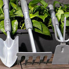 3-Piece Garden Hand Tool Set, Ergonomic Handles, Includes Trowel, Rake and Cultivator, Gray