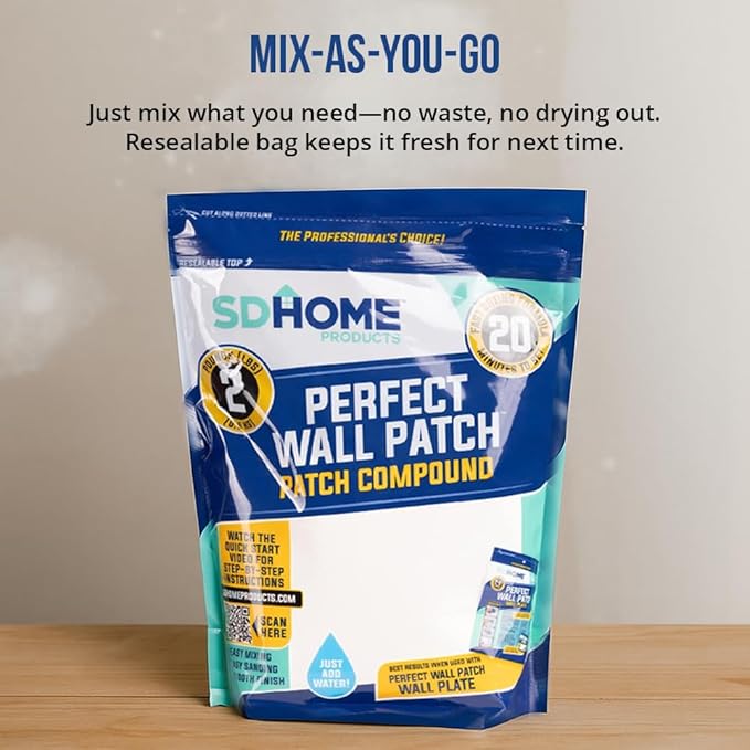 Drywall Repair Compound by SD Home, Fast-Drying Spackle Filler for Holes, Cracks & Wall Damage, Mix-As-Needed Dry Compound Putty, 2 lb. Resealable Bag, Perfect Drywall Hole Patch Solution