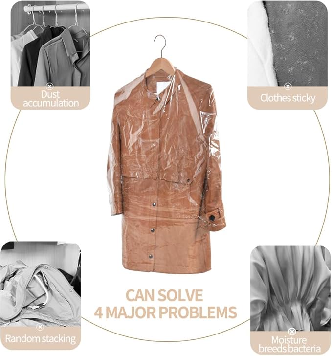 BEISHIDA 20PCS 47 Inch Plastic Garment Bag-Plastic Clear Dry Cleaner Laundry Bags for Clothes Cover Hanging Clothes Storage for Long Dresses Skirt Coat Suit Shirt Jacket