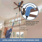 20ft High Ceiling Duster Kits with 5-12ft Heavy Duty Extension Pole - Fan Blade Cleaner, Cobweb Remover & Blue Window Squeegee Kit, Washable Dust Brush for High Roof and Glass Surfaces